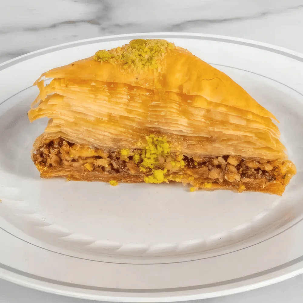 Slice of homemade baklava with pistachio